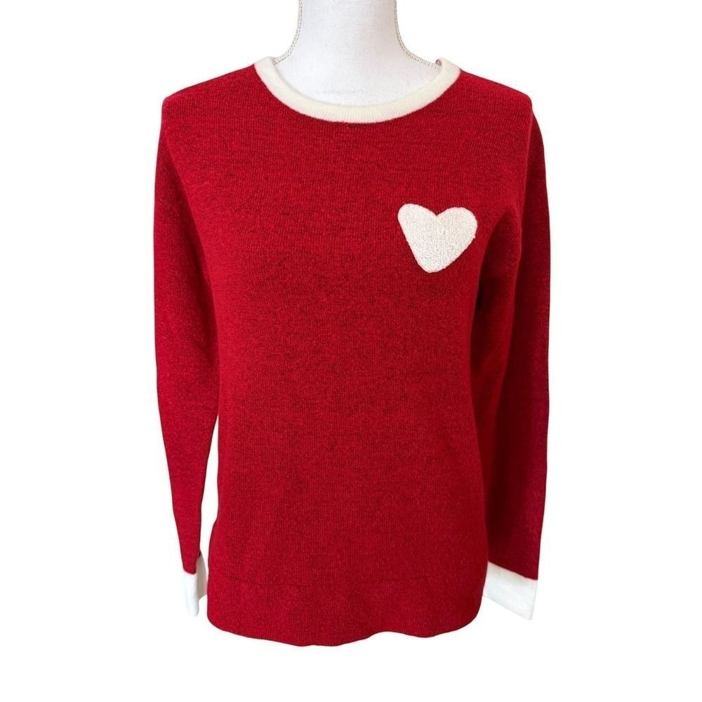 Just Madison Heart Patch Crewneck Red Sweater Women Small NWT